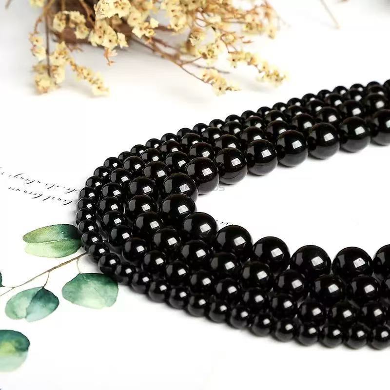 Cross-Border Black Tourmaline Loose Beads DIY Natural Crystal Beads Jewelry Accessories Semi-Finished Beads Wholesale Shungite