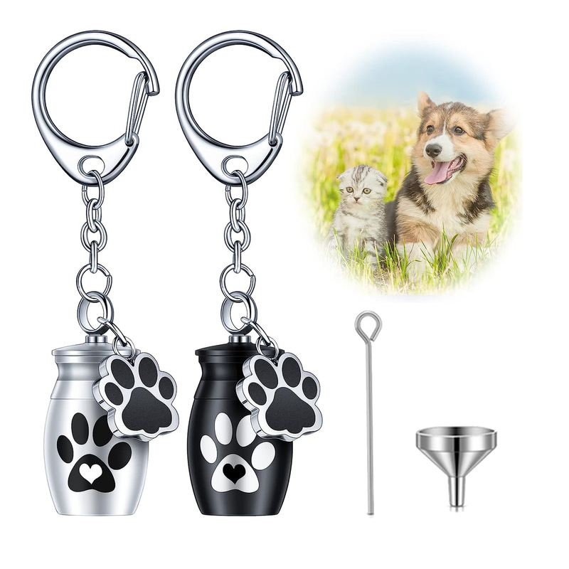 Pet Cat Dog Engraved Photo Bone Cage Tooth Hair Bottle Souvenir Keychain Pendant Engraving