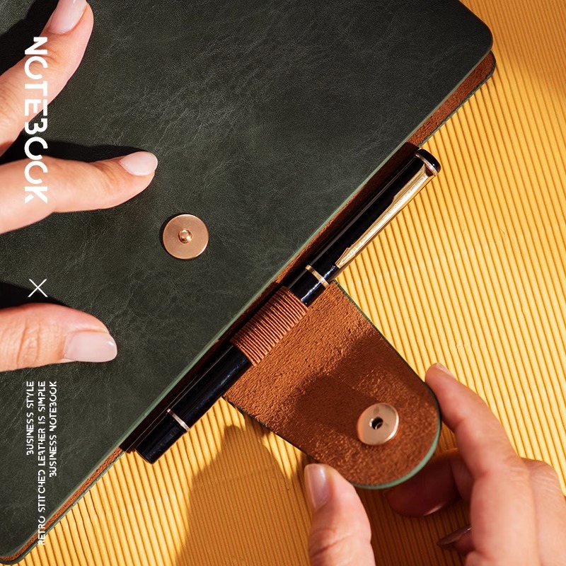 A5 レトロ牛革ビジネスノートブック卸売バックルオフィスレザーバインダーメモ帳カスタマイズ