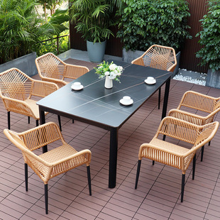 Outdoor Table and Chair Combination Villa Courtyard Garden Terrace Outdoor Open-Air Balcony Leisure Rattan Chair Factory Wholesale