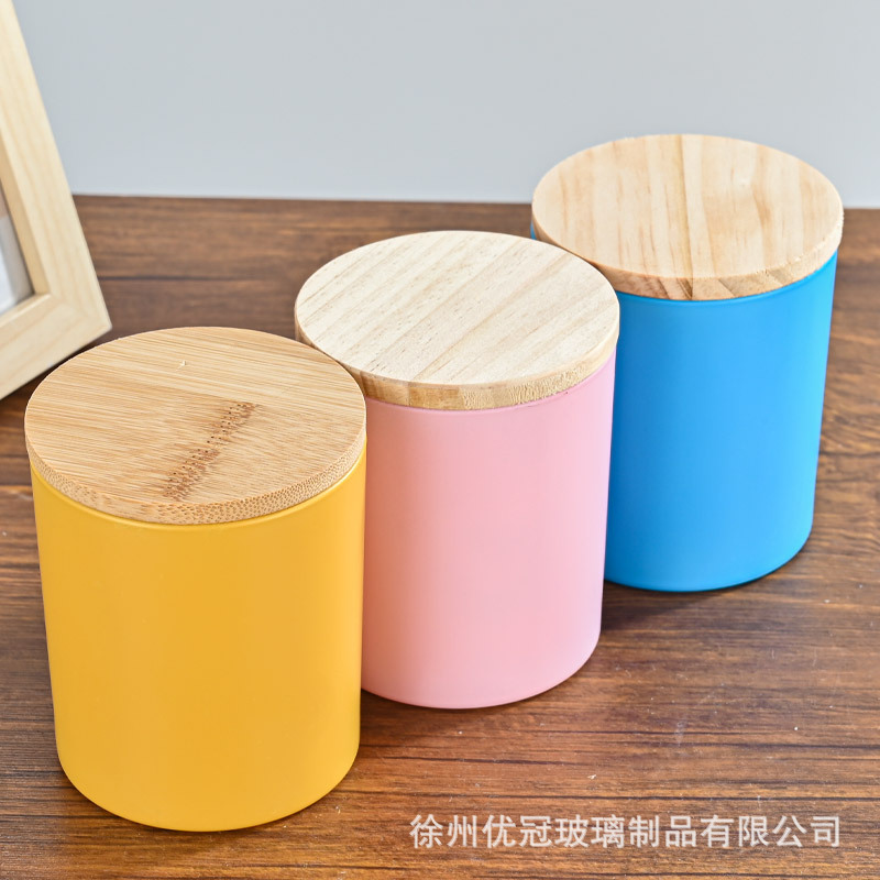 Portavelas de Vidrio Colorido, Frasco Vacío, para Hacer Velas Aromáticas Caseras, Recipiente para Cera de Vela, Portavelas Redondo para Dormitorio, Caja de Regalo