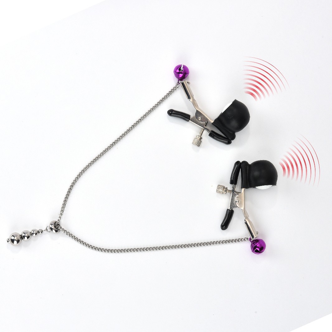 Vibrating Nipple Clamps with Bell Chain, Metal Teasing Pendant Pair — detail image 4