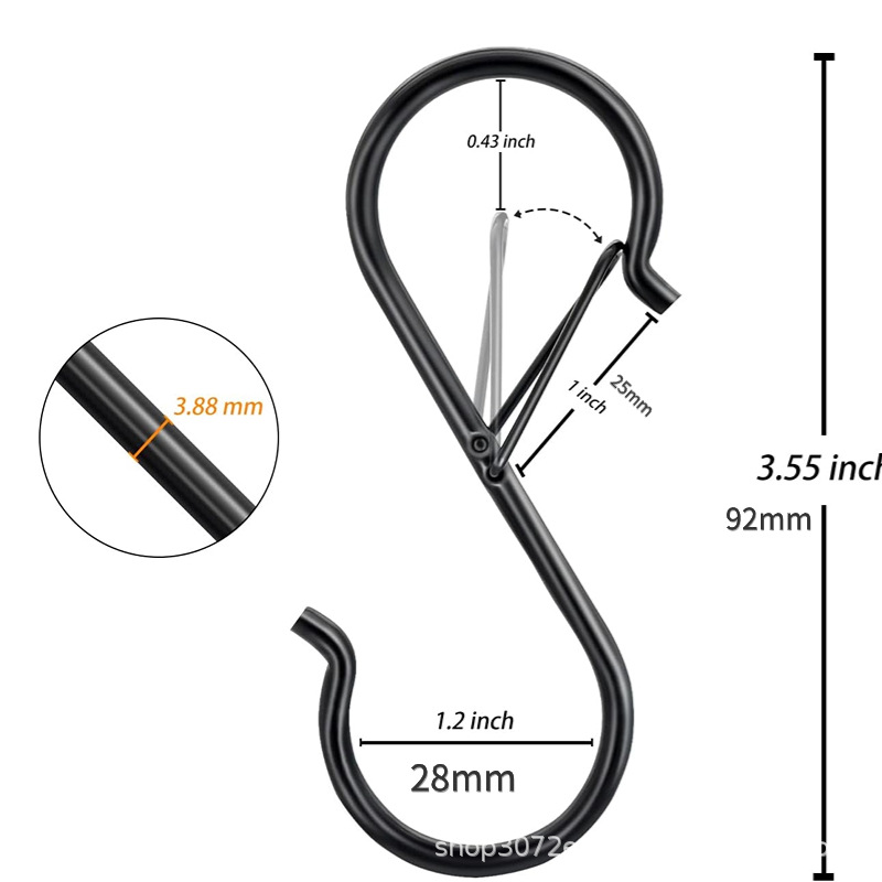 批发金属弹簧S钩 弹簧扣s型挂钩挂扣安全扣防风黑色s钩
