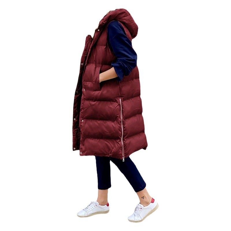 Трансграничная Amazon однотонная длинная куртка с капюшоном и хлопковой подкладкой, жилет, Повседневная модная однобортная куртка без рукавов, женское MJ6587