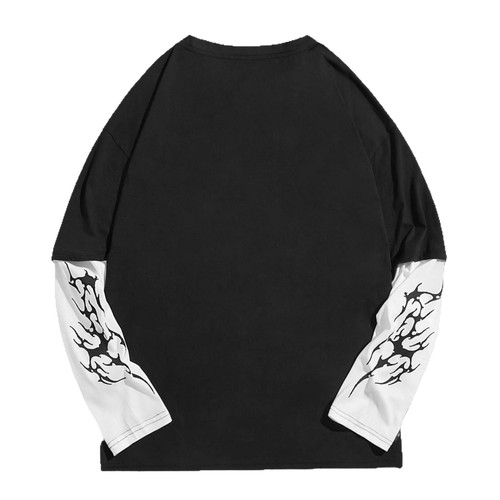 Dark Print Hoodie Sweatshirt for Autumn, American Street Style, Loose Fit, Long-Sleeved and Short-Sleeved, Couple's Top