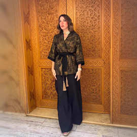 亚马逊欧美跨境2026年春季新款异域风情奢华长袖长裤宽松套装女