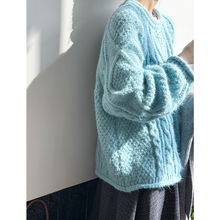 橘芷冬季新款长袖圆领上衣慵懒粗针加厚麻花毛衣秋冬学院风2505