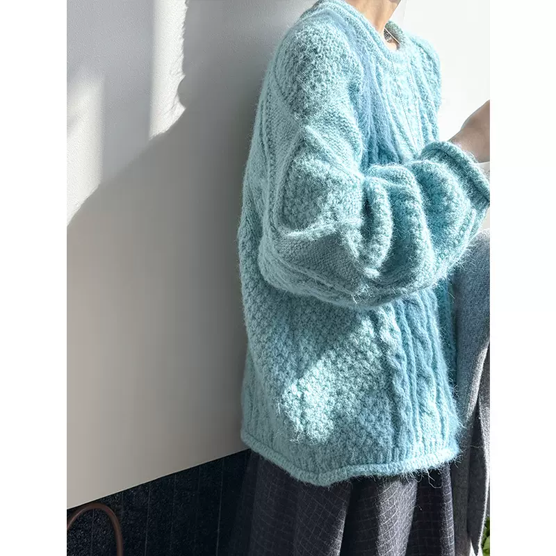 橘芷冬季新款长袖圆领上衣慵懒粗针加厚麻花毛衣秋冬学院风2505