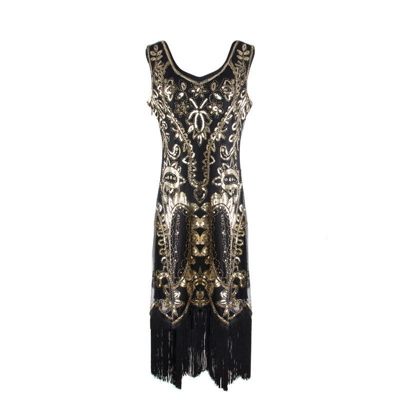 亮片礼服裙钉珠流苏连衣裙1920复古亚马逊爆款高端宴会短款小礼服