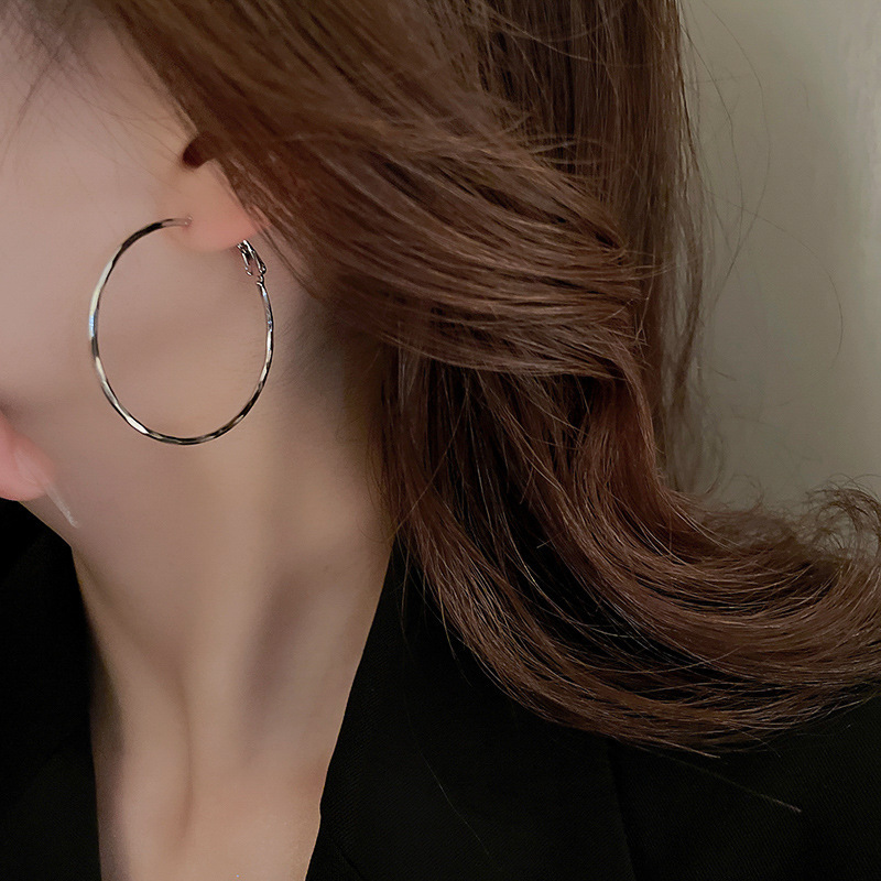 Pendientes ovalados simples de aguja de plata Pendientes de tendencia de personalidad transfronteriza europea y americana Pendientes de diseño de todo fósforo de nicho al por mayor