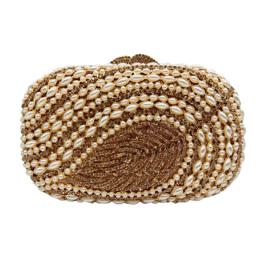 Túi clutch nữ đính đá pha lê kim cương giả dự tiệc sang trọng — trắng, ngọc trai bạc, kim cương trắng bạc, sâm panh