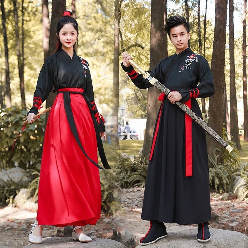 Warm Maple Original Hanfu for Men, Ancient Style, Cross-Collar Waist-Length Ruqun, Chinese Style Ancient Costume, Knight-Errant, Student Class Uniform for Women