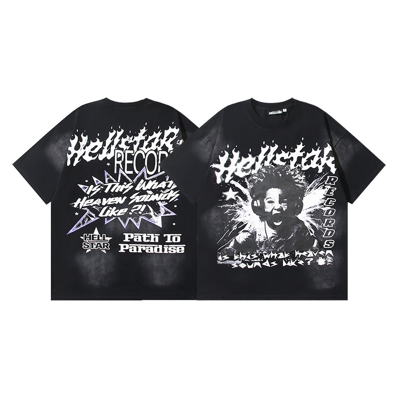 25ss 夏新作 Hellstar アメリカンファッション ハイストリート ウォッシュ加工 ダメージ加工 プリント ゆったり 半袖 Tシャツ 男女兼用|undefined