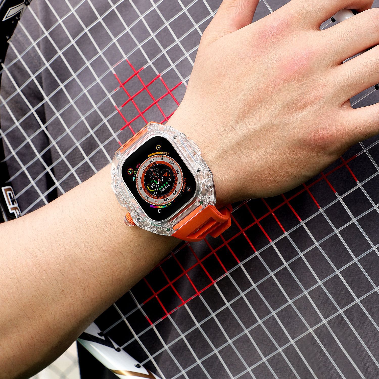 Aplicable para Apple Watch 8 ultra 49mm caso transparente correa de caucho flúor iwath45 44 funda protectora