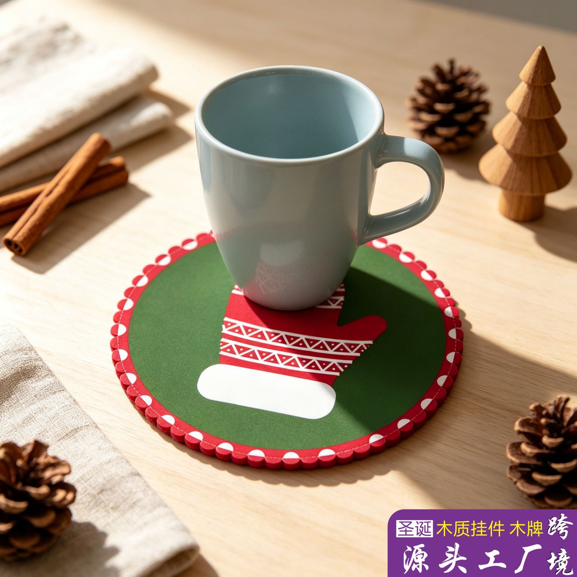 Mat de taza de café de madera, mat de taza de Navidad, mat de taza de agua, mat de aislamiento térmico, colgante de madera, explosión transfronteriza image 3