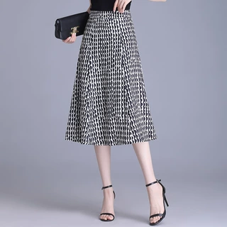 时尚印花百褶裙半身裙女2026夏季新款韩版显瘦高腰A字遮跨中长裙