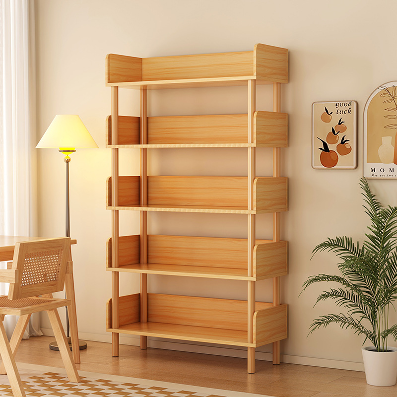 Simple bookshelf floor-standing multi-layer storage rack ins style wall storage rack solid wood legs reading rack toy shelf