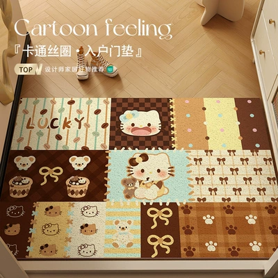 Cute Pet Cartoon Hello Kitty Silk Loop Floor Mat for Entryway, Kitchen, Bathroom, and Doorways, Non-Slip and Dirt-Scraping