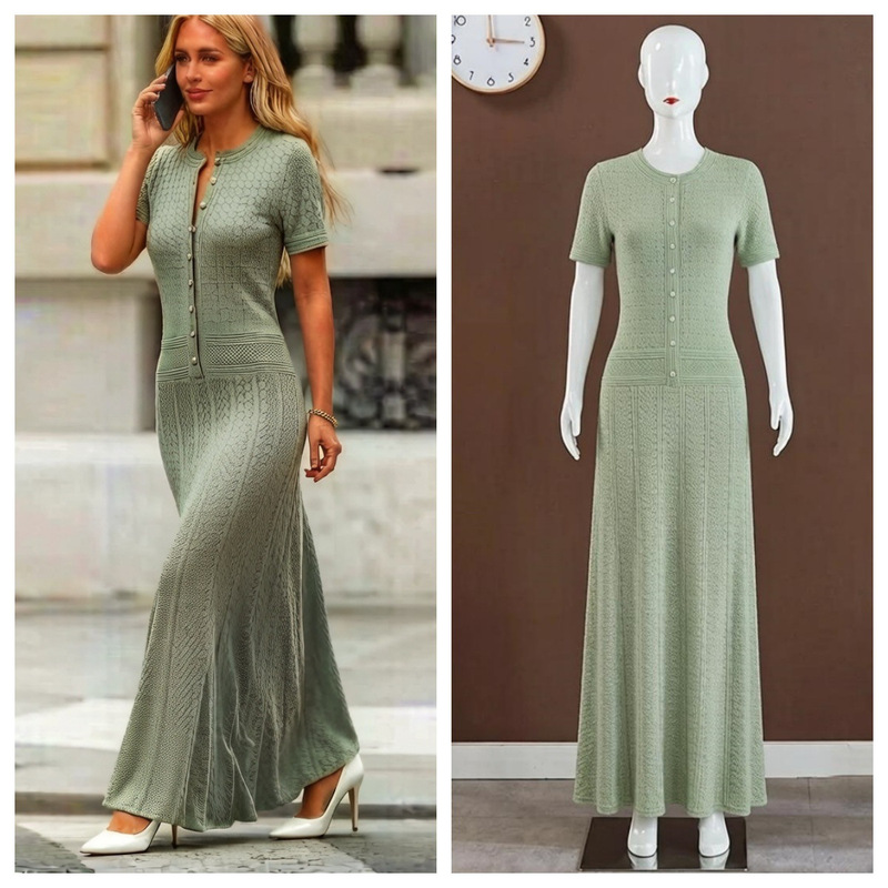 2026 Spring/Summer French-Style New Design Hollow-Out Knit Dress with Round Neck, Stylish and Elegant A-Line Long Dress 2026 Spring/Summer French-Style New Design Hollow-Out Knit Dress with Round Neck, Stylish and Elegant A-Line Long Dress