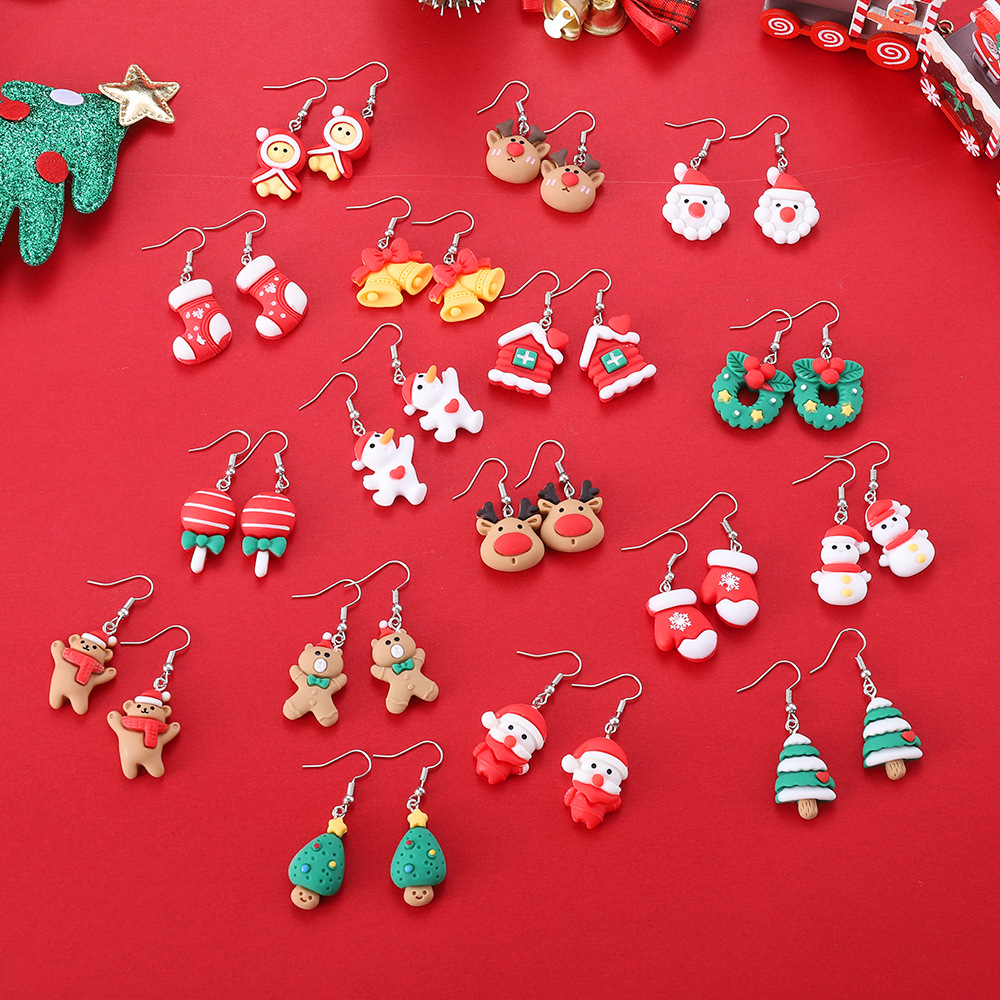 8g Weight 304 Stainless Steel Ear Needle Material Drop Earrings Classification 1 Pair Christmas Cute Christmas Hat Christmas Tree Santa Claus Resin Drop Earrings
