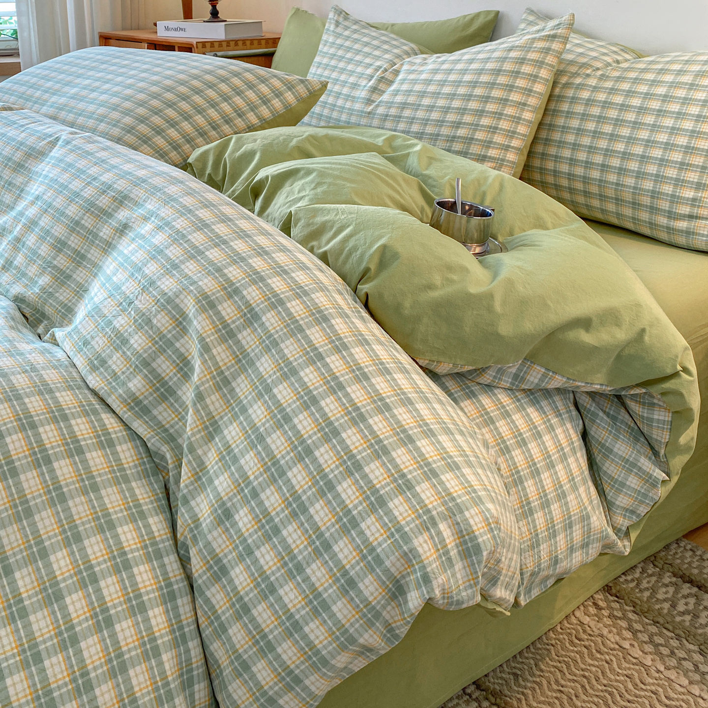 Algodón simple cuadrícula set de cuatro piezas 100 algodón completo 2025 nuevo set de sábanas domésticas de tres piezas colcha de algodón 4