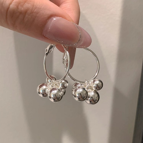 Silver Beaded Ball Pendant Earrings for Women - Unique and Niche Design, 2025 New Arrival Minimalist Style, Versatile Ear Accessories