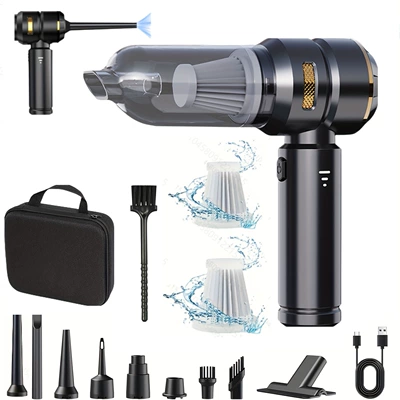 Car Vacuum Cleaner with Wireless Tozsoranlar - 121-round-head-black-gold-plus-storage-bag