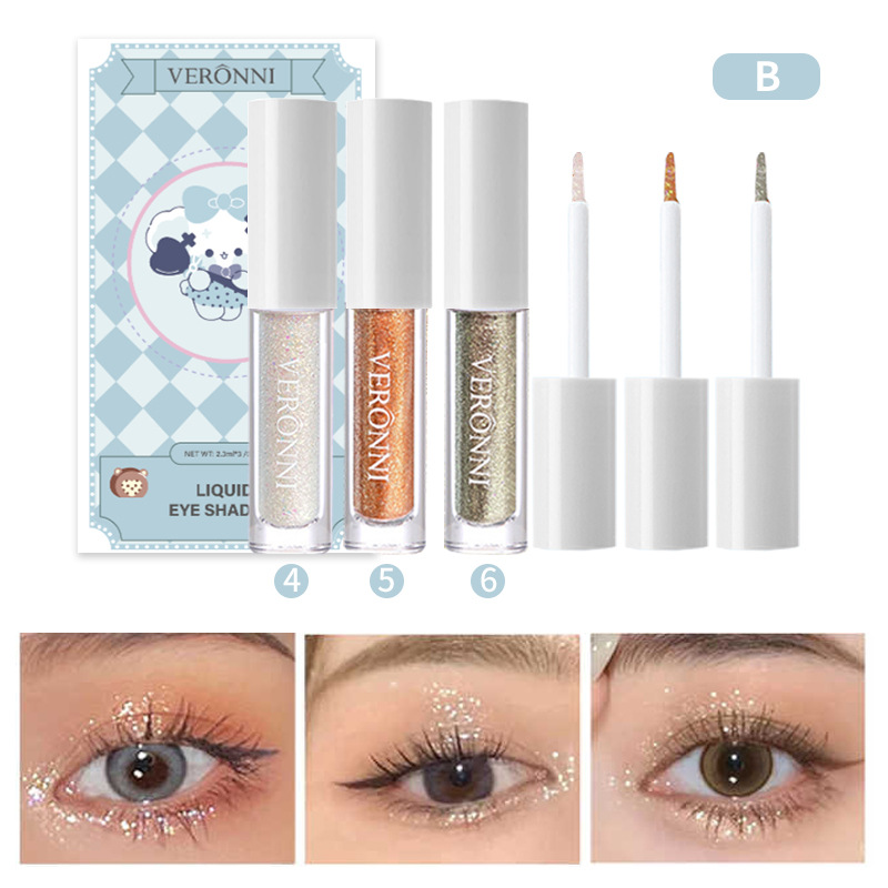 3 unids traje l&iacute;quido sombra de ojos brillante Cristal l&iacute;quido resaltar brillante sombra de ojos mentira gusano de seda pluma brillo sombra de ojos