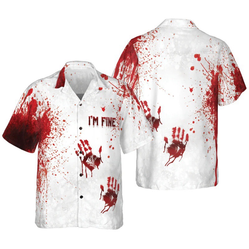 New blood hand Halloween short sleeve shirt factory direct men's Hawaiian shirt Cuba collar a generation of hair