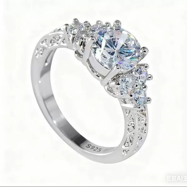 Cross-Border Supply Hot-Selling European and American Environmentally Friendly Fashionable Men's and Women's Engagement Rings S925 Word Printed Imitation Silver-Plated Color-Preserving Diamond Rings