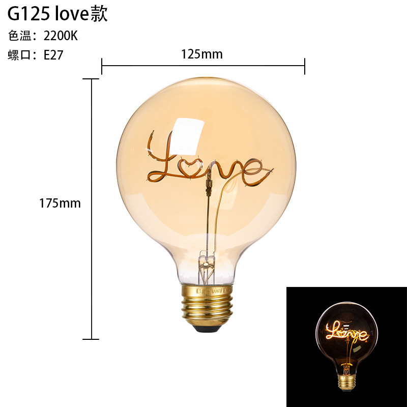 エジソンレトロ電球ネジ LED ライト E27 ネジカップル装飾ライトギフト雰囲気ライト LOVE ナイトライト|undefined