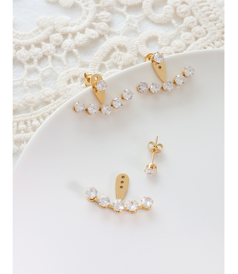 Korean Adjust Zircon Inlaid Earrings Elegant Copper Gold Earrings display picture 4