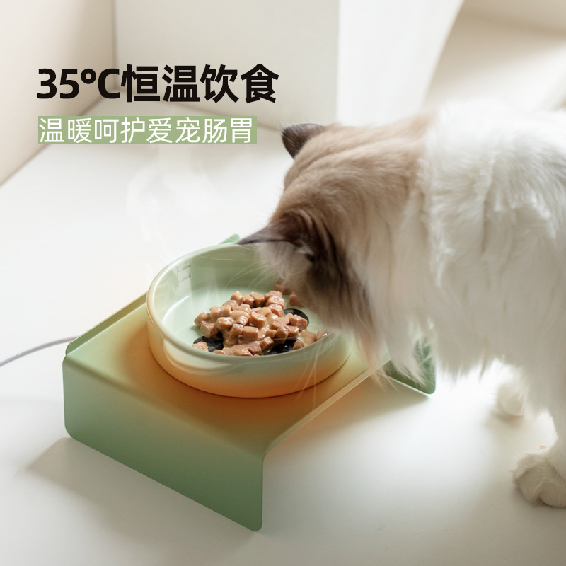 Calefacción de temperatura constante de cerámica de patas altas para beber gato cuenco soporte cervical gato y perro cuenco Alimentación de Mascotas agua potable tazón de comida doble tazón