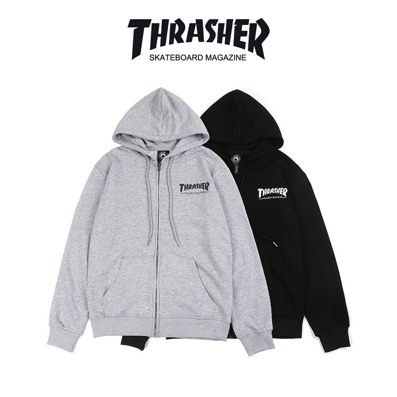 Trendy Brand Thrasher Flame Hooded Zip-Up Jacket Unisex Loose Sweatshirt Couple Sports Versatile Casual Wear