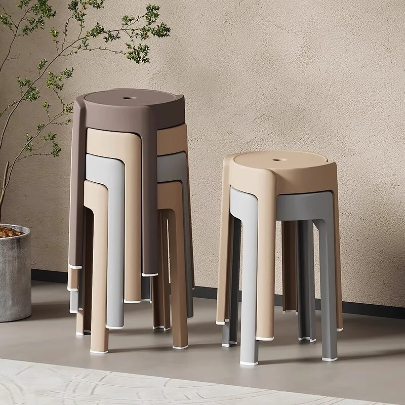 Nordic Fashion Round Stool Plastic Thickened Adult Stool Stackable Dining Table Bench Home Chair Spare Stool High Stool