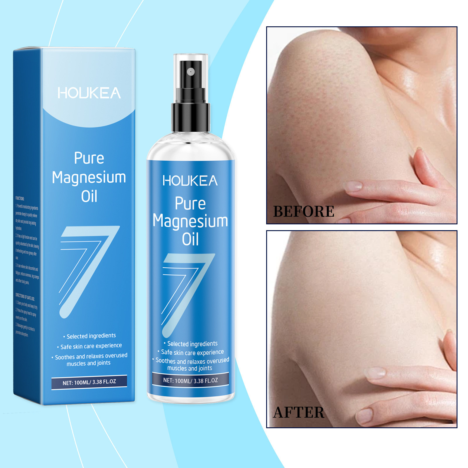 Houkea Mineral Magnesium Oil Spray Gentle, Moisturizing, and Skin-Care Moisturizing Spray