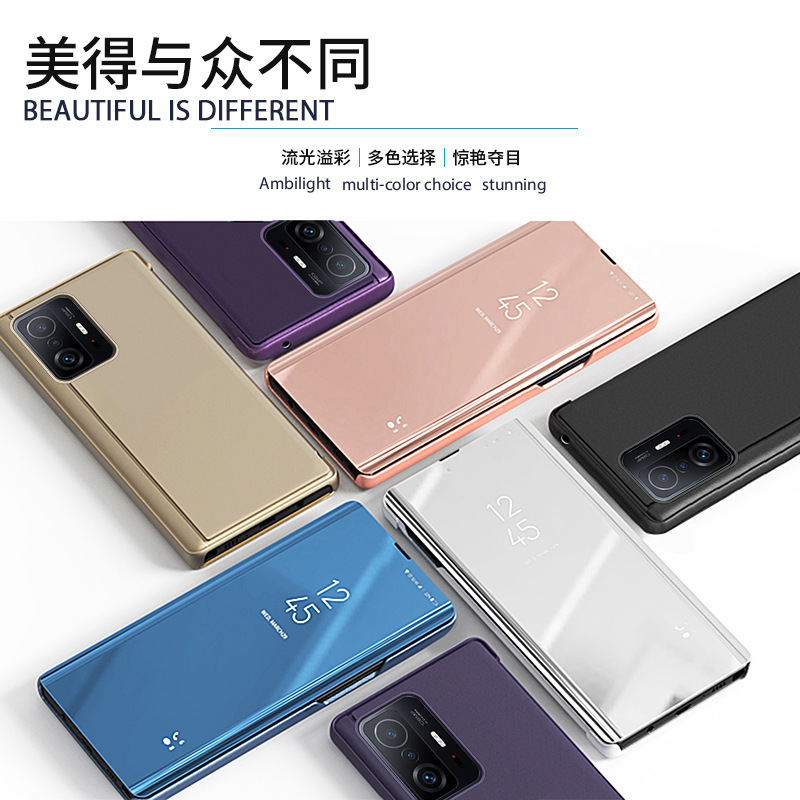 Mobile Phone Case for Xiaomi 14pro CC9pro Mirror Leather Case Smart Dormant Red Rice note13pro Protective Case