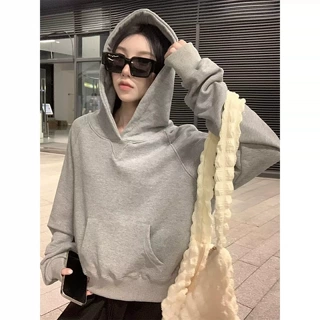灰色短款连帽卫衣女款小个子2026新款早秋季外套单穿韩系长袖上衣