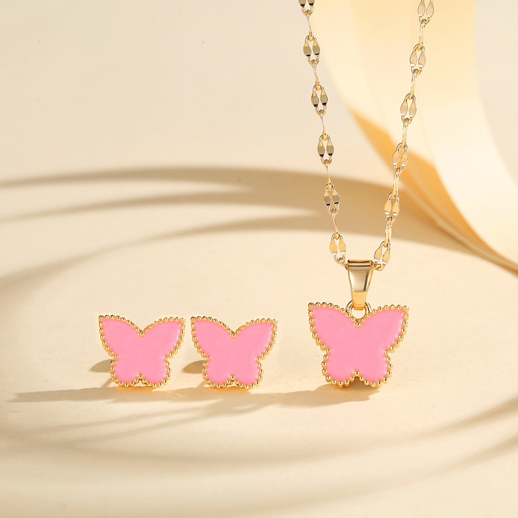 Europa y los Estados Unidos explotaron mariposa juegos de joyería de cobre dorado para mujeres pendientes de aceite goteo collar de seis colores joyerías transfronterizas en caliente