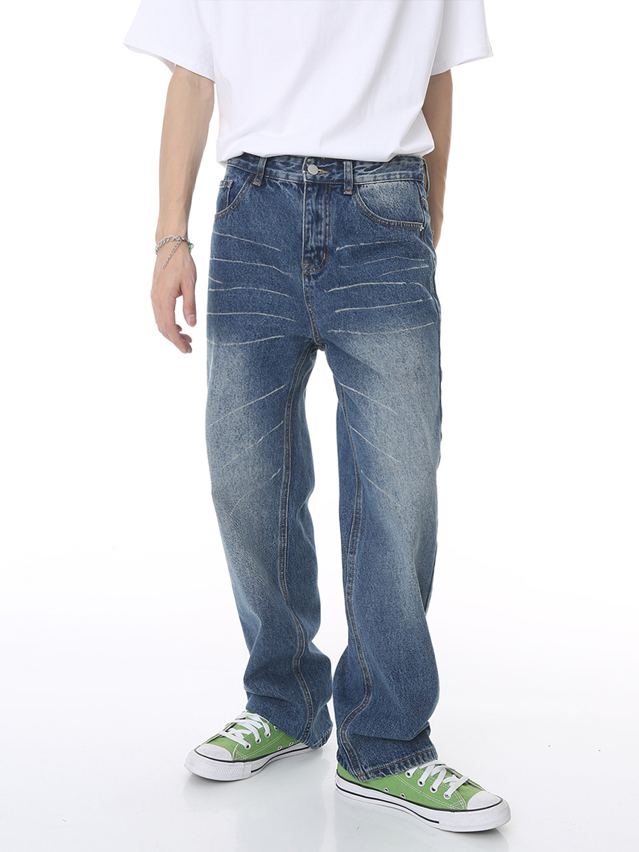 MTLROPA ropa de los hombres | 2023 verano nueva suelta recta retro cero lavado pantalones mezclilla blanca