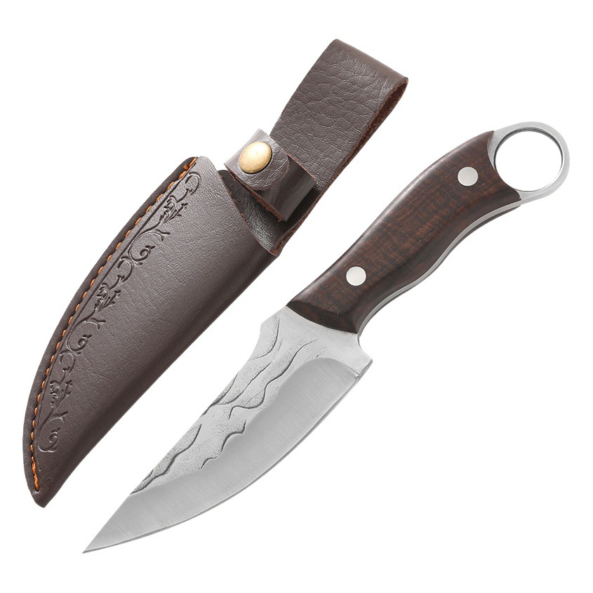 Cuchillo de anillo de acero inoxidable forjado mango cuchillo de corte de carne martillo patrón cuchillo de corte de hueso portátil de alta dureza cuchillo de corte de carne