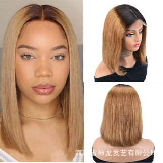 神龙工厂现货真人发假发女T27# straight lace wig 4*4 Bob波波头