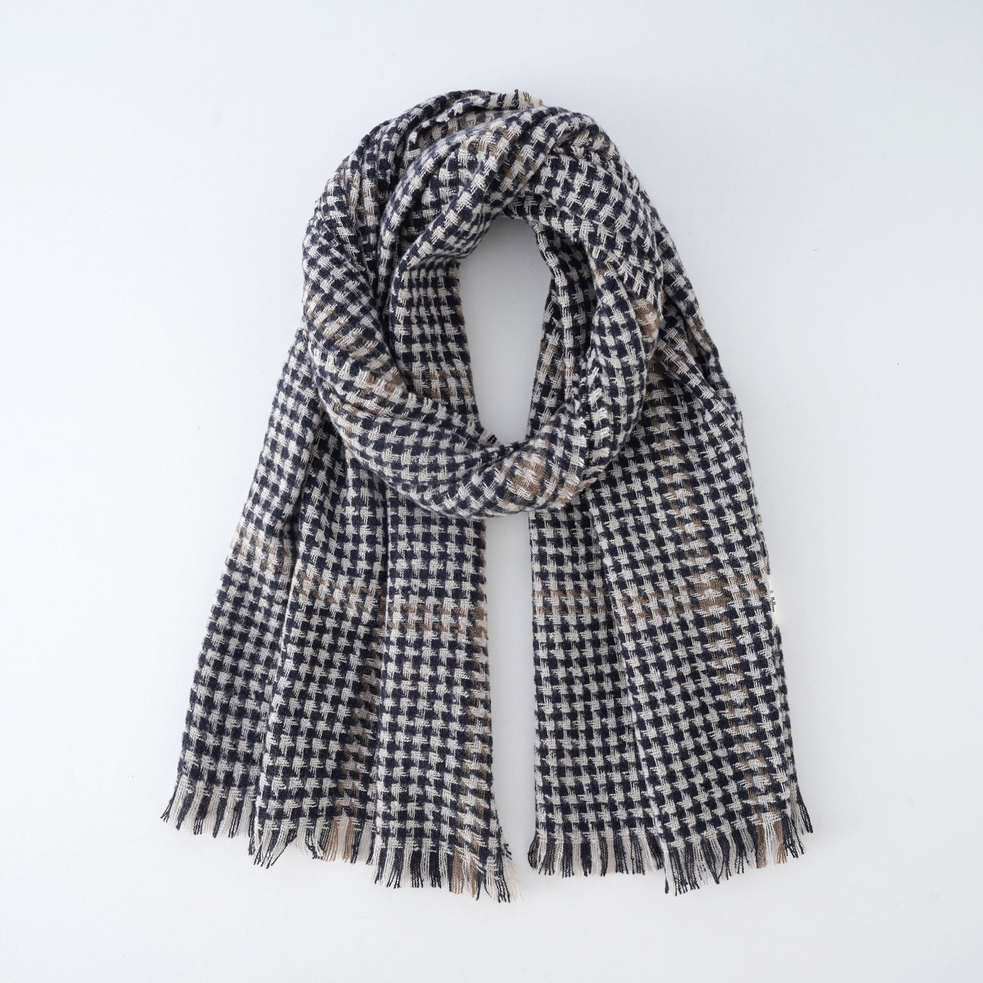 Estilo coreano bufanda a cuadros de las mujeres Otoño e Invierno nuevo estudiante japonés houndstooth punto cálido moda bufanda