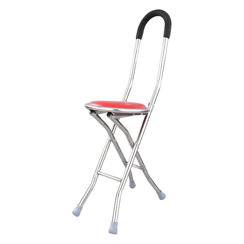 Silla de cuatro patas de acero inoxidable muleta de cuatro patas de ancianos telescópico bastón muleta silla ancianos