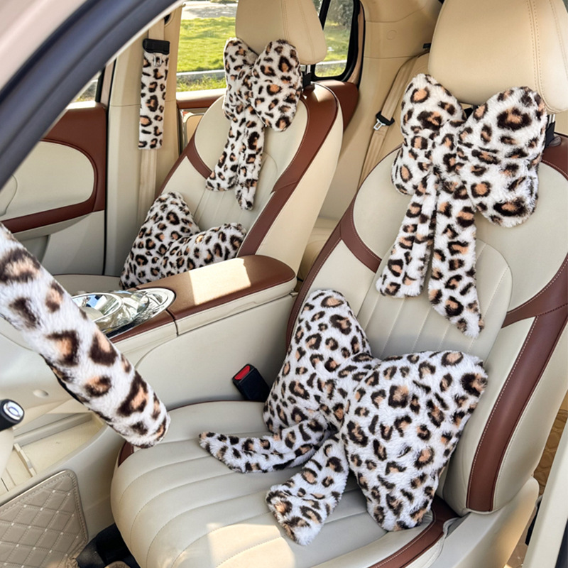Winter New Product Car Headrest Neck Pillow Cross-Border Car Seat Cushion Leopard Print Car Decoration Lumbar Support