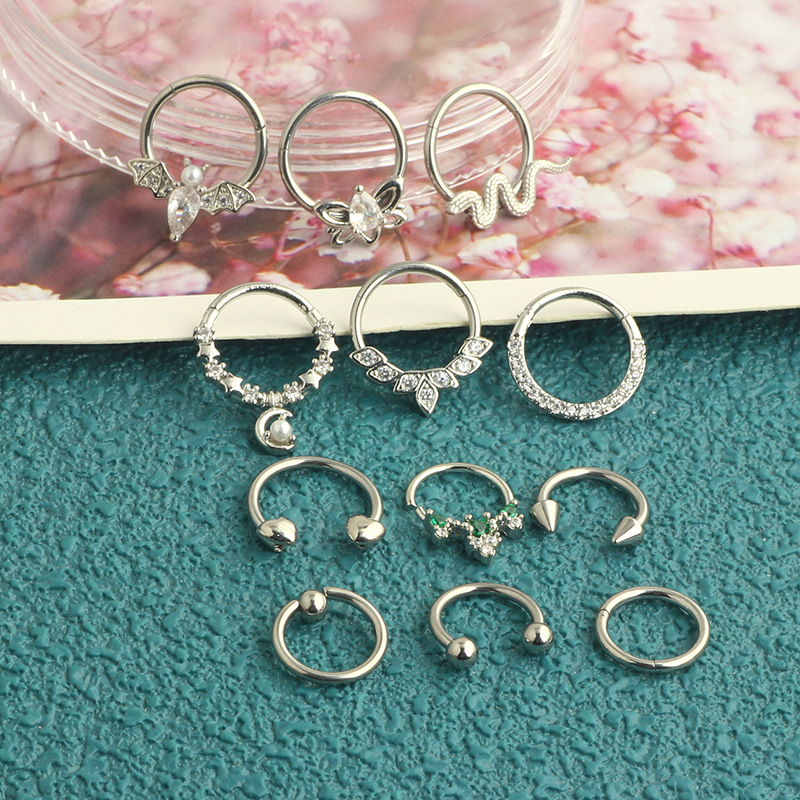 12Pcs Stainless Steel Open Nose Ring Set European American Bat Zircon Earrings Nose Stud Piercing Jewelry detail image 15