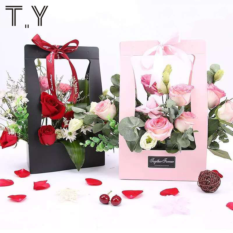 防水手提盒花篮小提盒纸盒韩式手提花盒鲜花包装材料花店用品