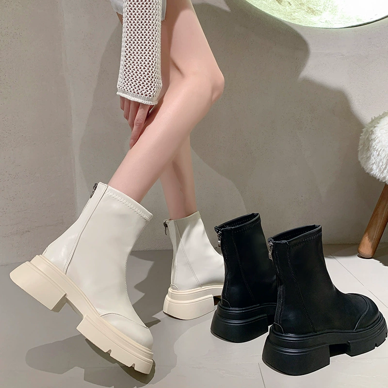 Черные сложные сетчатые Красные старинные маленькие ботинки Martin на толстой подошве для женщин 2023 новые зимние облегающие Горячие мундштуки короткие сапоги