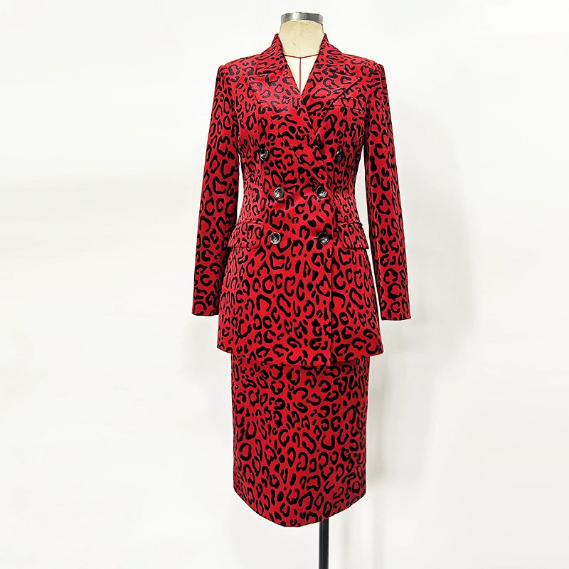 Элитный золотистый бархатный костюм 2025 года, новый европейский стиль, костюм с леопардовым принтом в стиле знаменитостей и длинная юбка, комплект из двух предметов