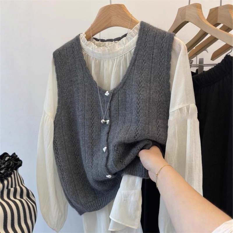 Muyang Crazy Love Autumn Ins Heart Button Wool Pattern Vest Autumn Winter Layered Wool Vest Cotton Muyang Crazy Love Autumn Ins Heart Button Wool Pattern Vest Autumn Winter Layered Wool Vest Cotton